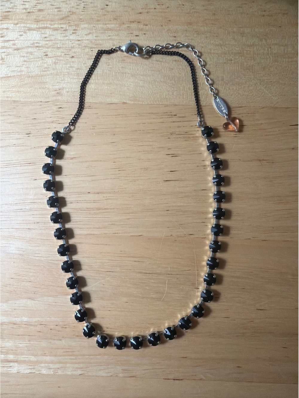 Sabika Black Crystal Necklace with Adjustable Chain and Pink Heart Charm